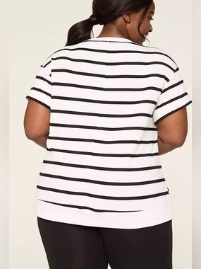 LIVI Lane Bryant Journey Short-Sleeve Crew-Neck Sweatshirt black & white stripe
